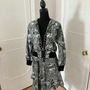 RACHEL Rachel Roy Black and Gray Floral Jacket Dress Set